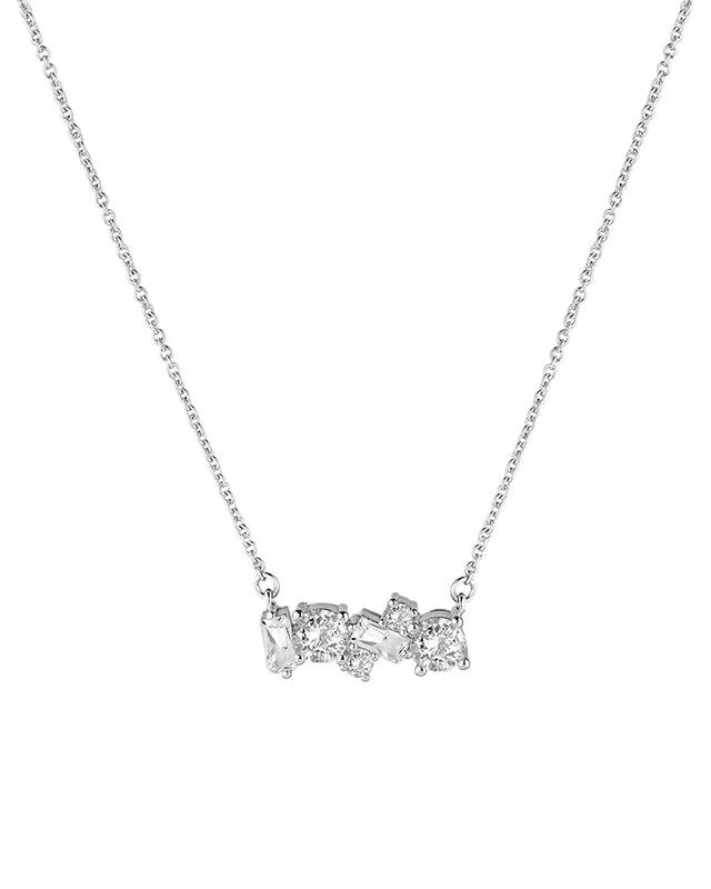 Birthstone jewelry necklace for women-Mixed CZ Bar Necklace