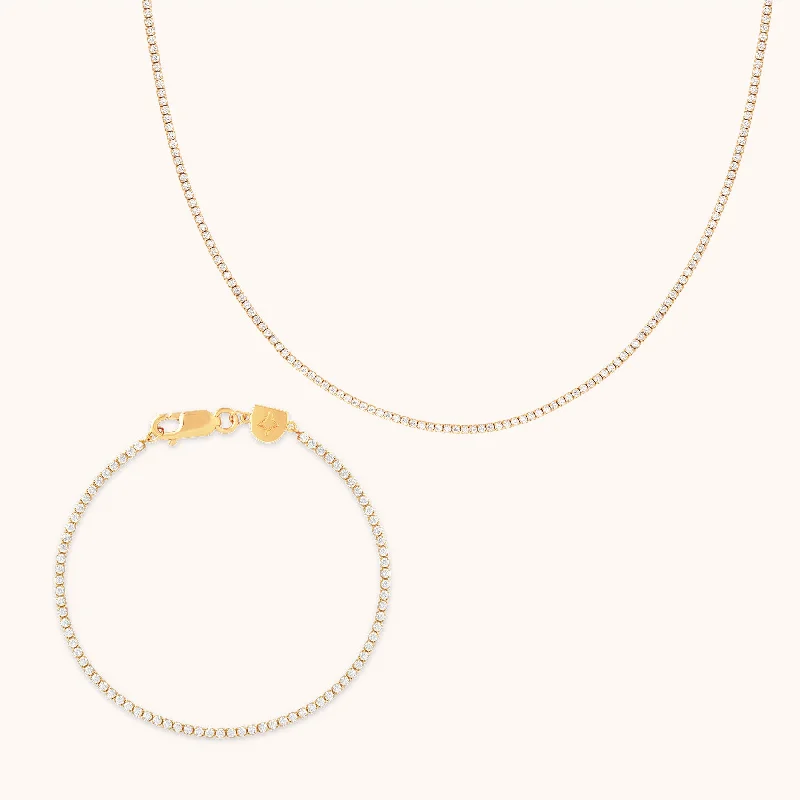 Gemstone pendant necklace for women-Tennis Chain Gift Set in Gold