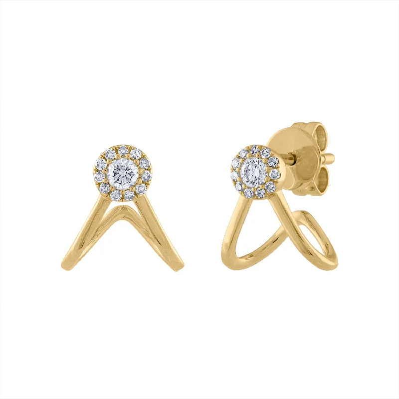 Chunky earrings for women-14KT GOLD DIAMOND TWO LINE CURVE HUGGIE EARRING