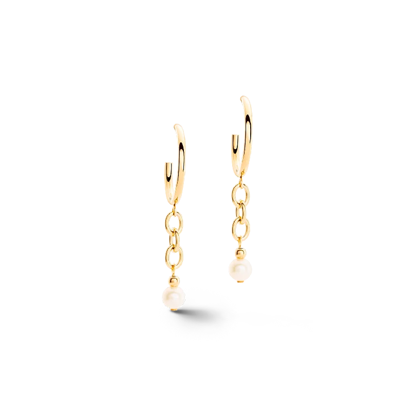 Personalized hoop earrings for women-Earrings Creole Y Navette Freshwater Pearls gold