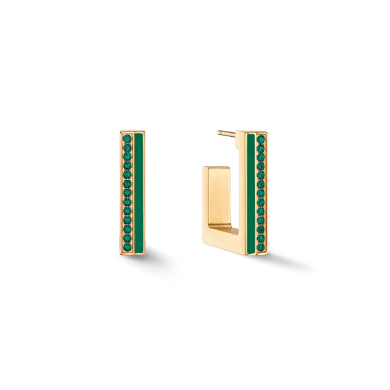 Diamond drop earrings for women-Earrings Hoops Square Stripes 20 gold-green