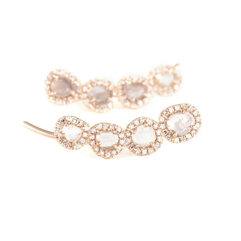 Pearl earrings for women-Slice Diamond Gypsy Crawlers