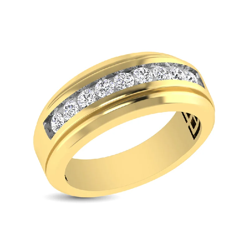 Simple solitaire engagement ring for women-10K Yellow Gold 1 Ct.Tw. Diamond 9 Stone Satin Finish Mens Band