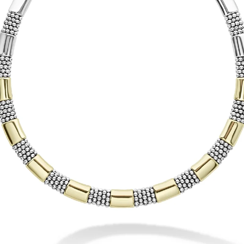 Simple gold necklace for women-High Bar 18K Gold Station Caviar Necklace | 12mm