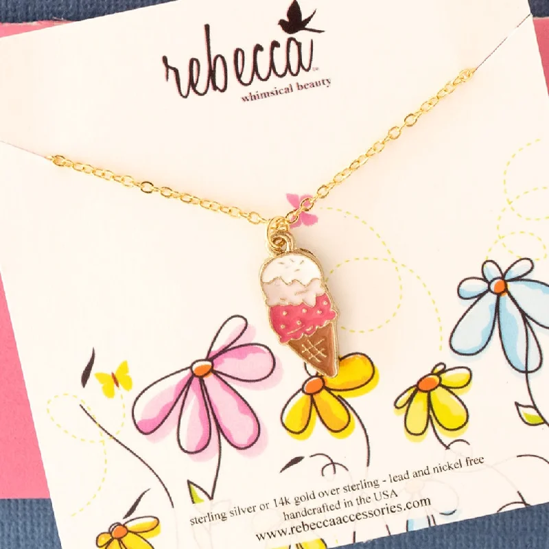 Choker necklace with gemstone for women-Pink Ice Cream Enamel Charm Necklace Children's