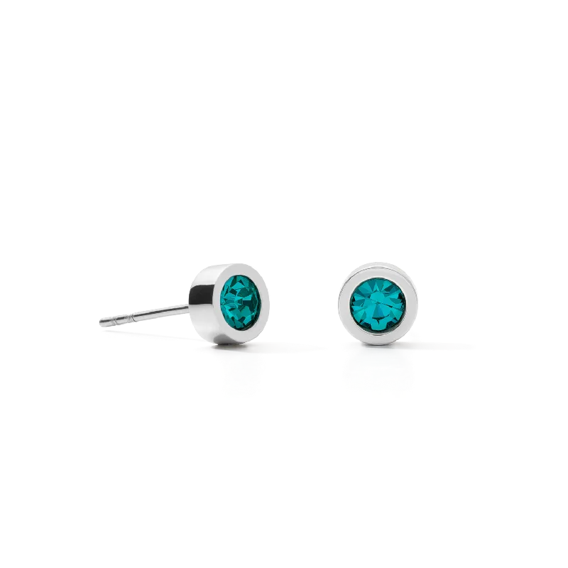 Gold stud earrings for women-Earrings Crystal & stainless steel silver turquoise