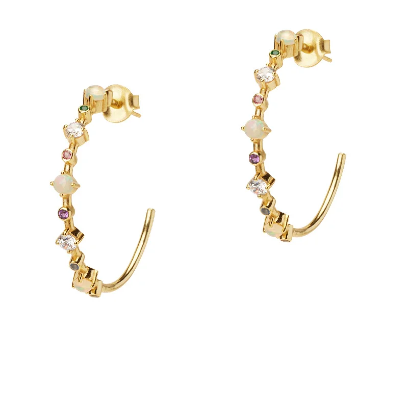 Fashion earrings for women-Le Ciel Multicolor Gemstone Hoops