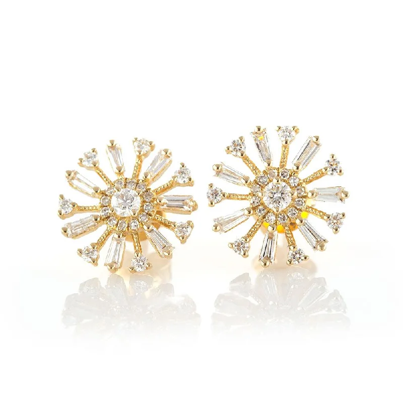 Diamond hoop earrings for women-Baguette Pinwheel Studs