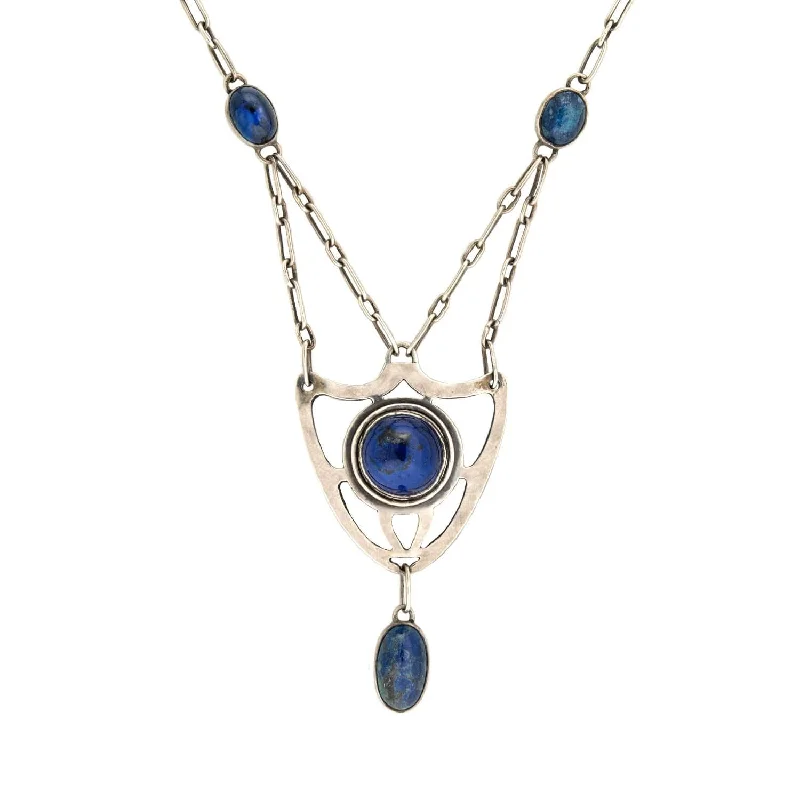 Pearl necklace for women-Arts and Crafts Sterling Silver Sodalite Shield Necklace