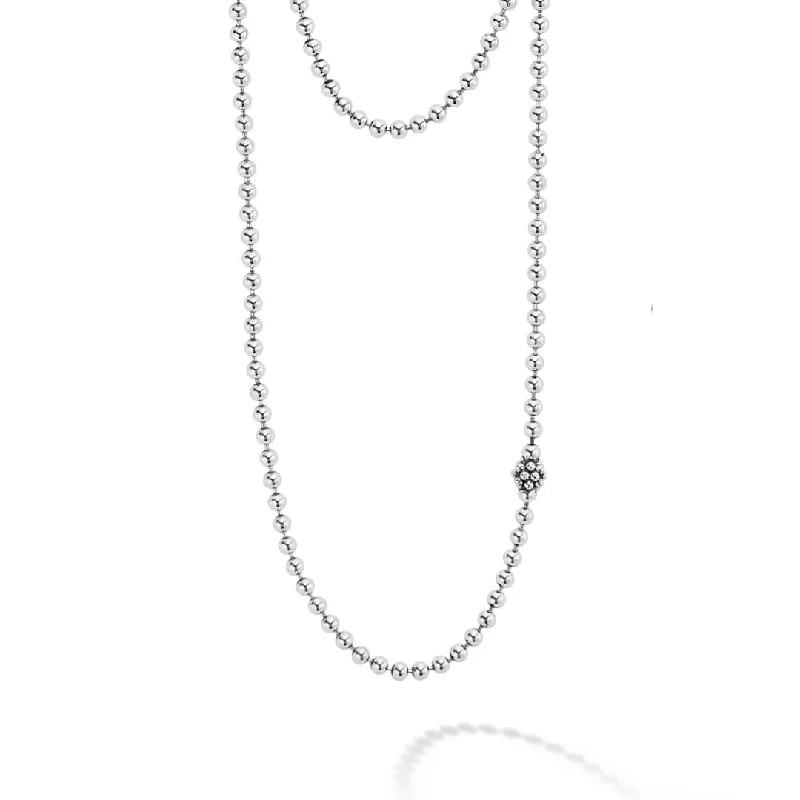 Double chain necklace for women-Caviar Icon Long Silver Caviar Beaded Necklace