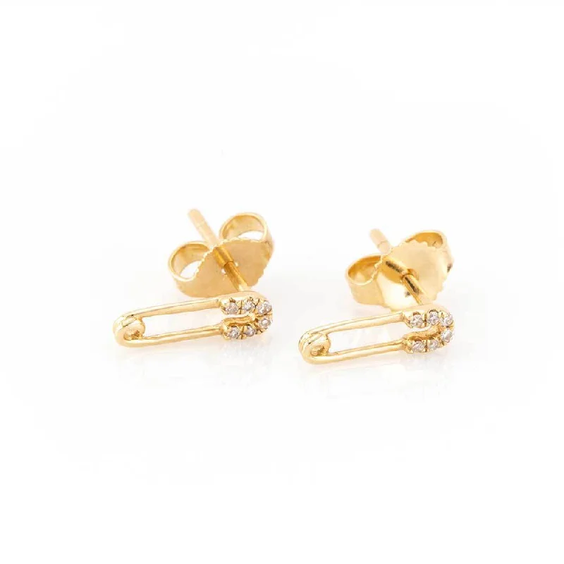 Gold stud earrings for women-Petite Safety Pin Studs