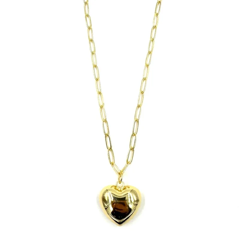 Wedding necklace for women-Ashley Gold Stainless Steel Gold Plated Floating Puff Design Heart Necklace