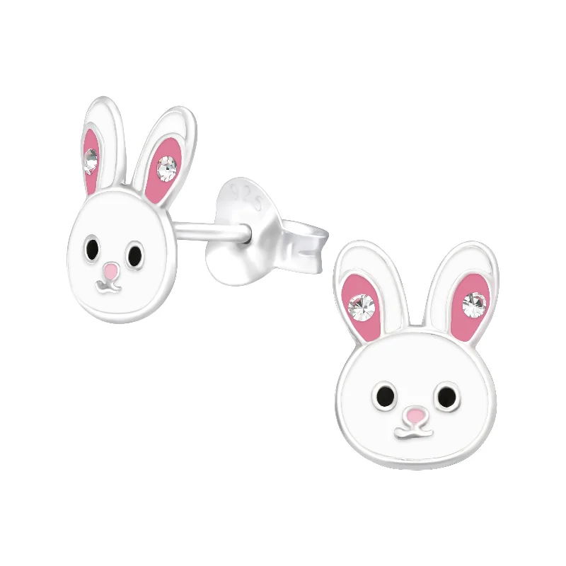 Swarovski crystal earrings for women-Bunny Rabbit Stud Earrings w/Crystal in Sterling Silver