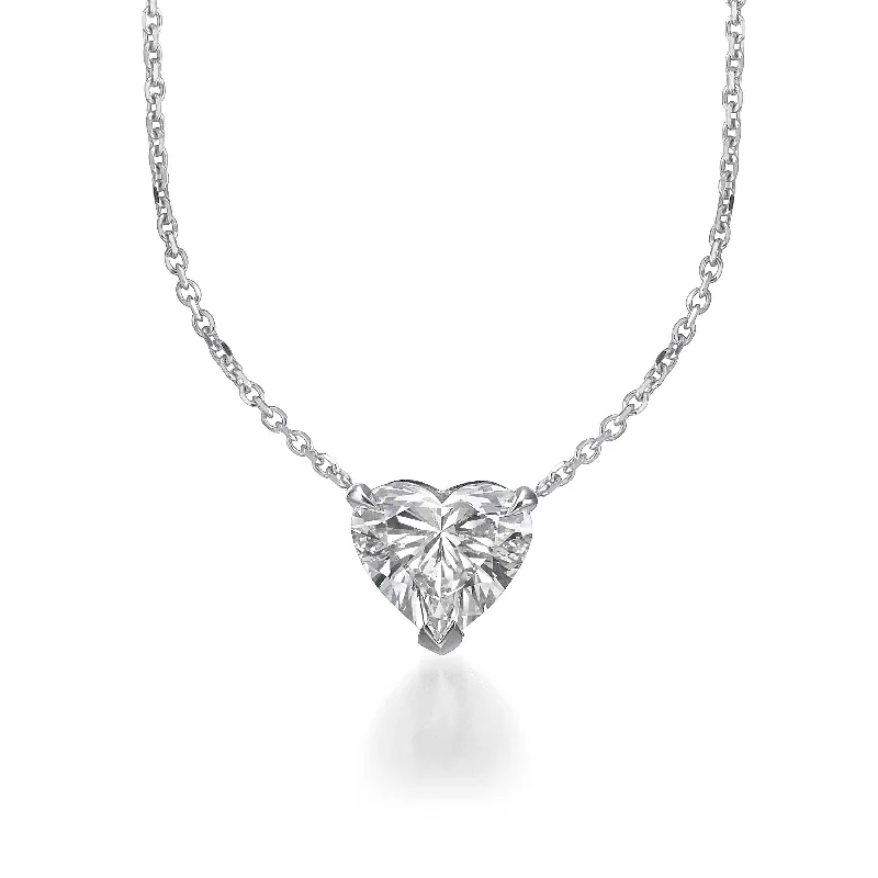 Bar necklace for women-1.50 ct Lab Grown Heart Shape Diamond Solitaire Pendant Necklace