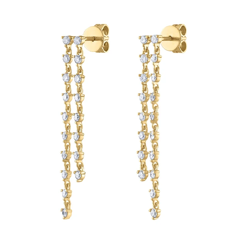 Fashion earrings for women-14KT GOLD DIAMOND DOUBLE ROW VERTICAL EARRING