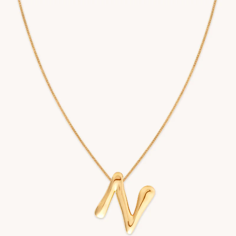 Elegant diamond necklace for women-N Initial Bold Pendant Necklace in Gold