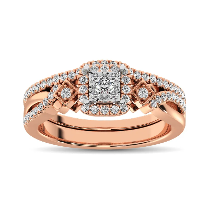 Bold engagement ring for women-10K Rose Gold 2/5 Ct.Tw. Diamond Bridal Ring