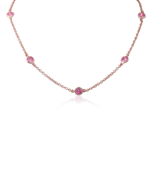 Long chain necklace for women-16" Pink Station Necklace