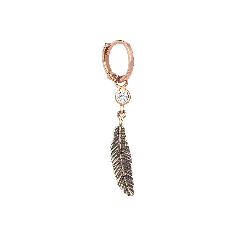 Heart-shaped earrings for women-Feather Solitaire Dangling Hoop Earring