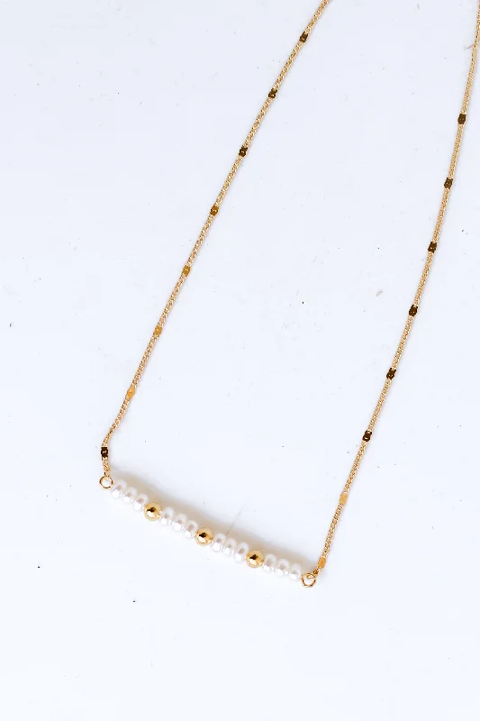 Simple gold necklace for women-FINAL SALE - Elizabeth Gold Pearl Bar Necklace