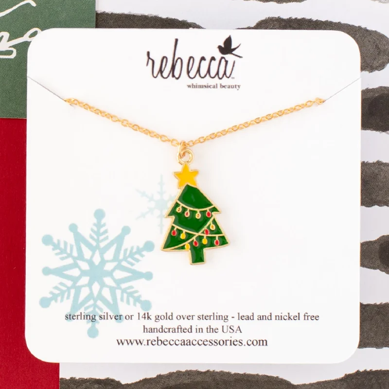 Pendant necklace for women-Christmas Tree Enamel Charm Necklace Children's