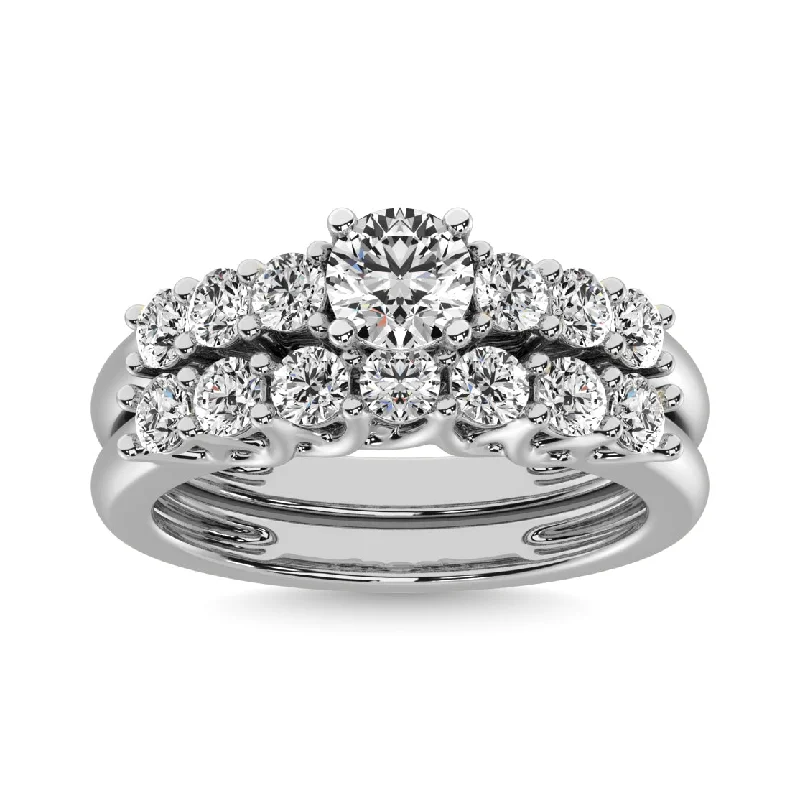 Cushion diamond engagement ring for women-Diamond 1 1/2 ct tw Round Bridal Ring in 14K White Gold