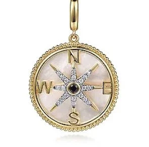 Heart pendant necklace for women-14K Yellow Gold Diamond & Blue Sapphire Compass Medallion Pendant