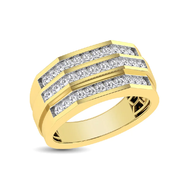 Moissanite engagement ring for women-10K Yellow Gold 1/2 Ct.Tw. Diamond Triple Row Mens Band