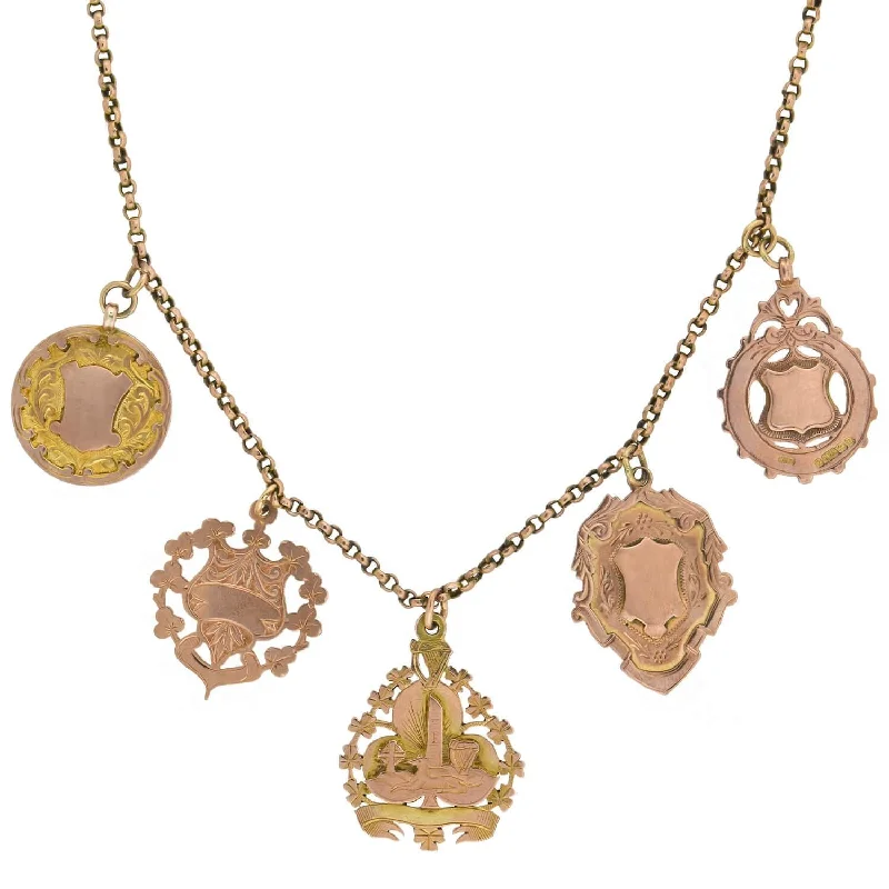 Simple necklace for women-Victorian English 9kt Rose Gold Multi-Medallion Pendant Necklace