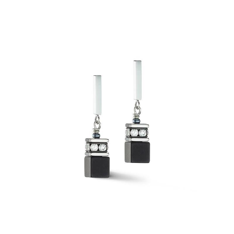 Drop earrings for women-GeoCUBE® Iconic Precious Onyx earrings onyx crystal-black