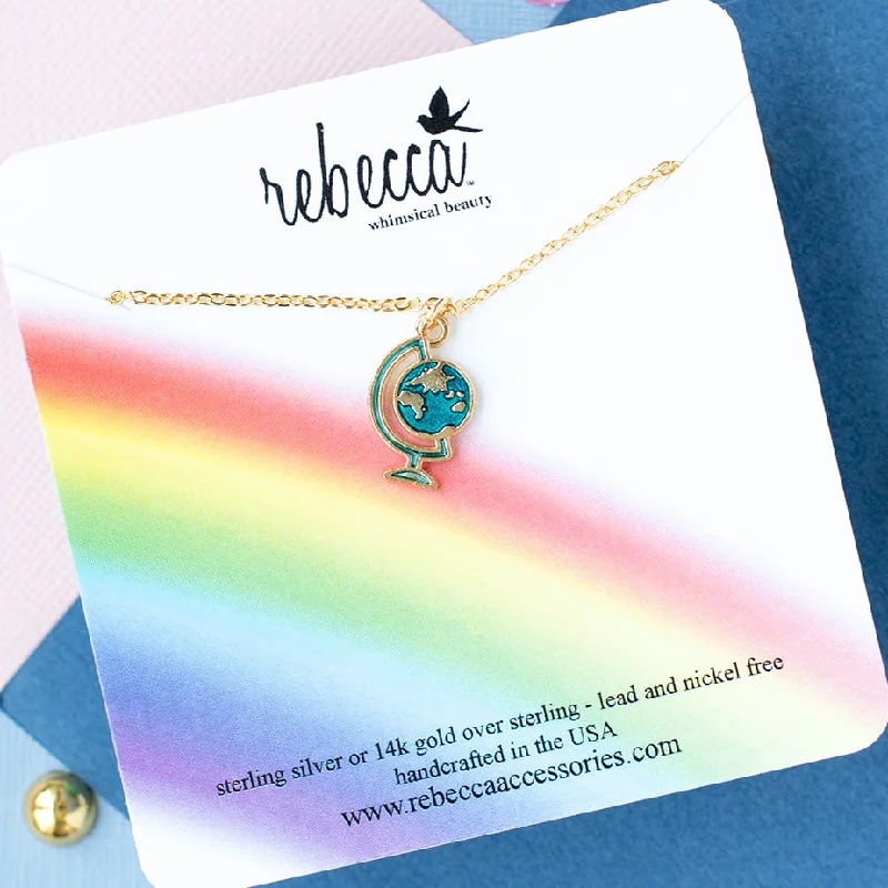 Personalized name necklace for women-Globe Enamel Charm Pendant Necklace Children's Jewelry