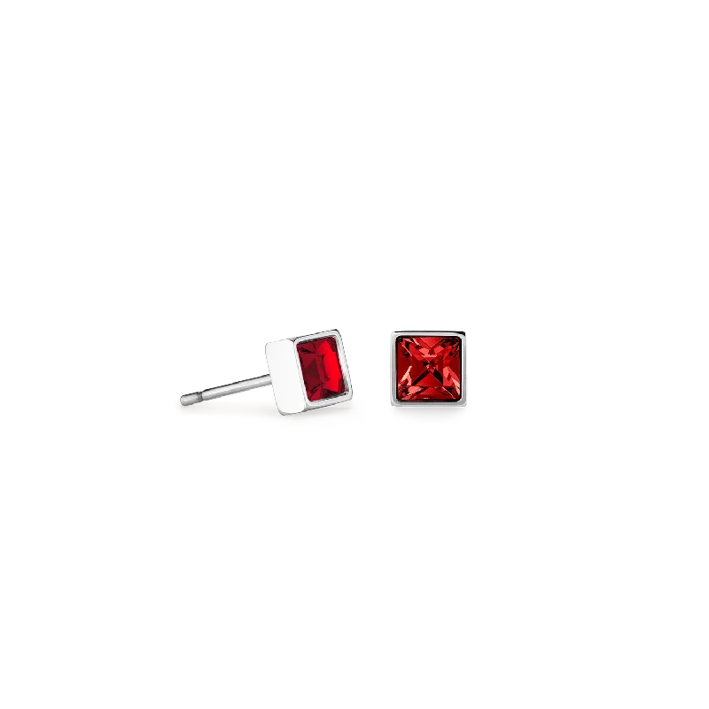 Silver earrings for women-Brilliant Square small earrings silver red