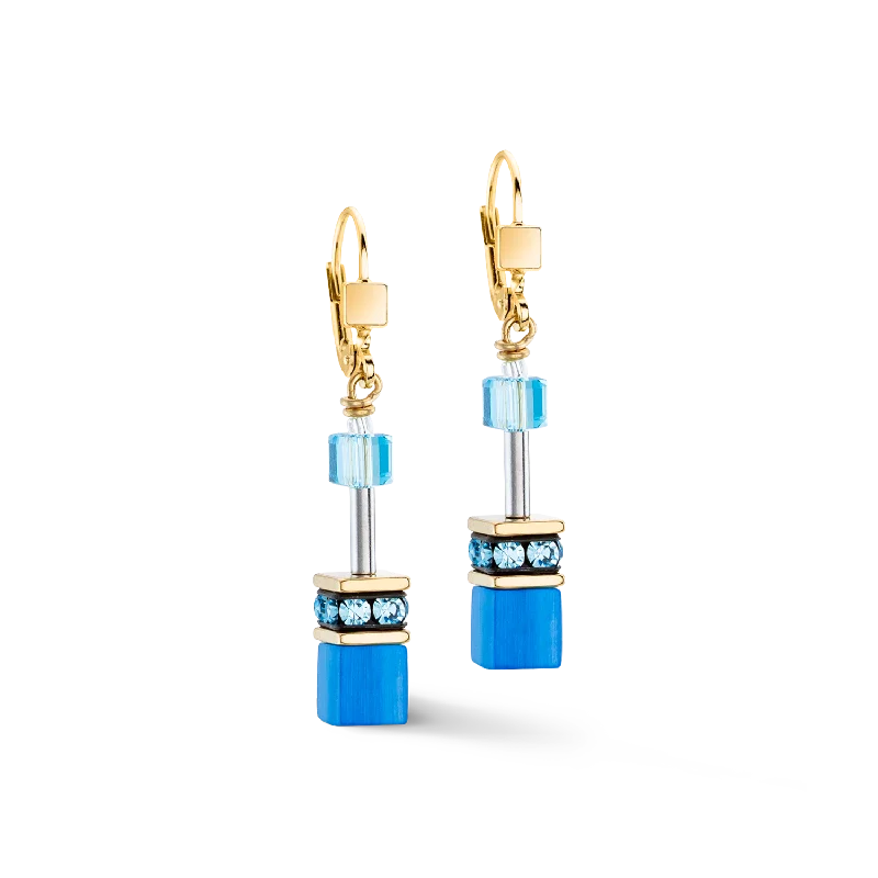 Ruby earrings for women-GeoCUBE® Iconic Mono Gold earrings turquoise