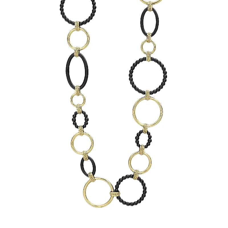 Zodiac necklace for women-Meridian 18K Gold and Black Ceramic Link Necklace | 24mm