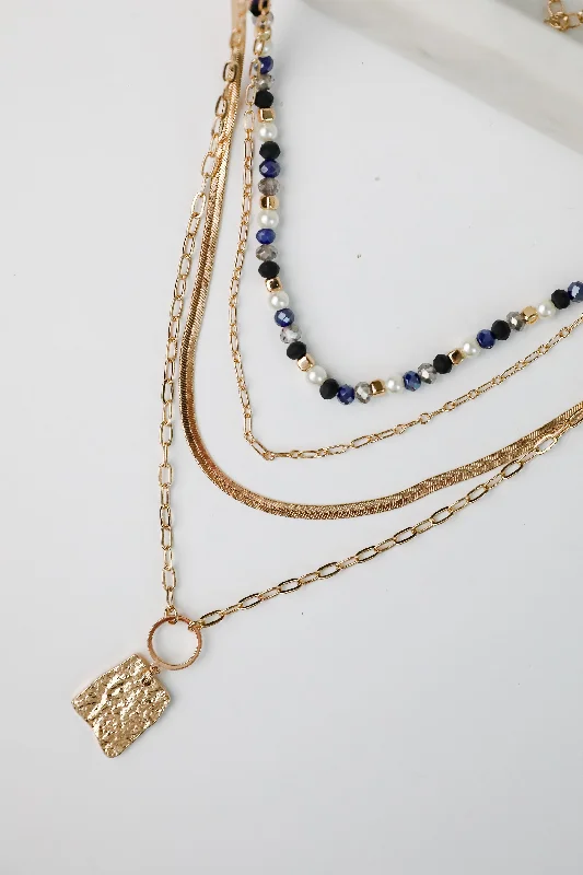 Birthstone pendant necklace for women-Elena Blue Layered Chain Necklace