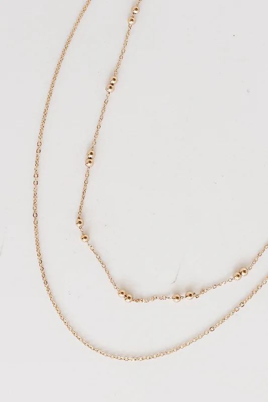 Long layered necklace for women-FINAL SALE - Nora Gold Layered Chain Necklace