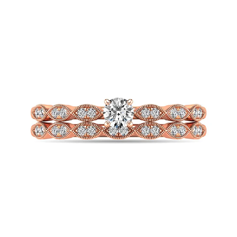 Sapphire engagement ring with diamonds for women-Diamond 1/3 ct tw Bridal Ring in 10K Rose Gold