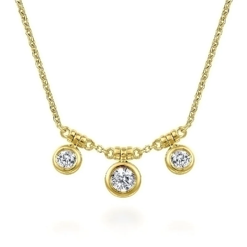 Simple silver necklace for women-14K Yellow Gold Bezel Set Diamond Trio Choker Necklace