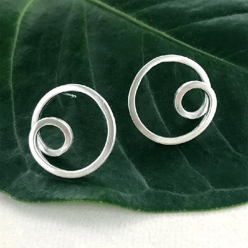 Chunky earrings for women-Circle in Circle Studs - Sterling Silver, Indonesia