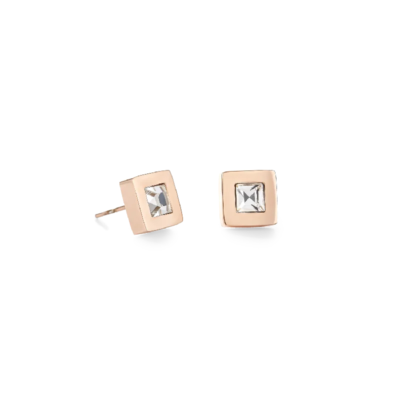 Multi-layer earrings for women-Earrings square stainlees steel rose gold & crystal