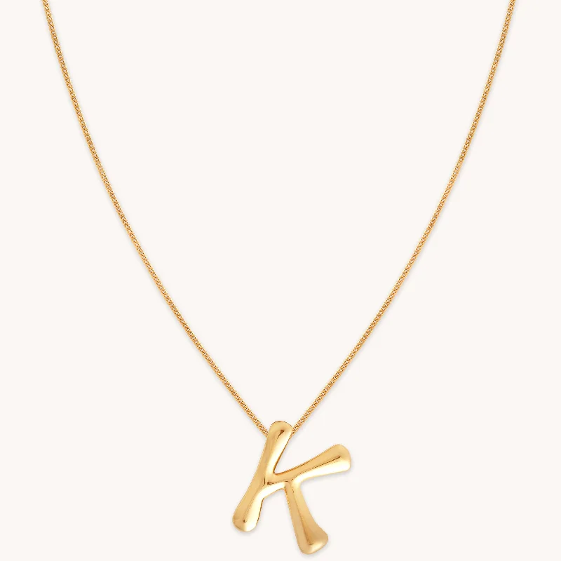 Birthstone jewelry necklace for women-K Initial Bold Pendant Necklace in Gold