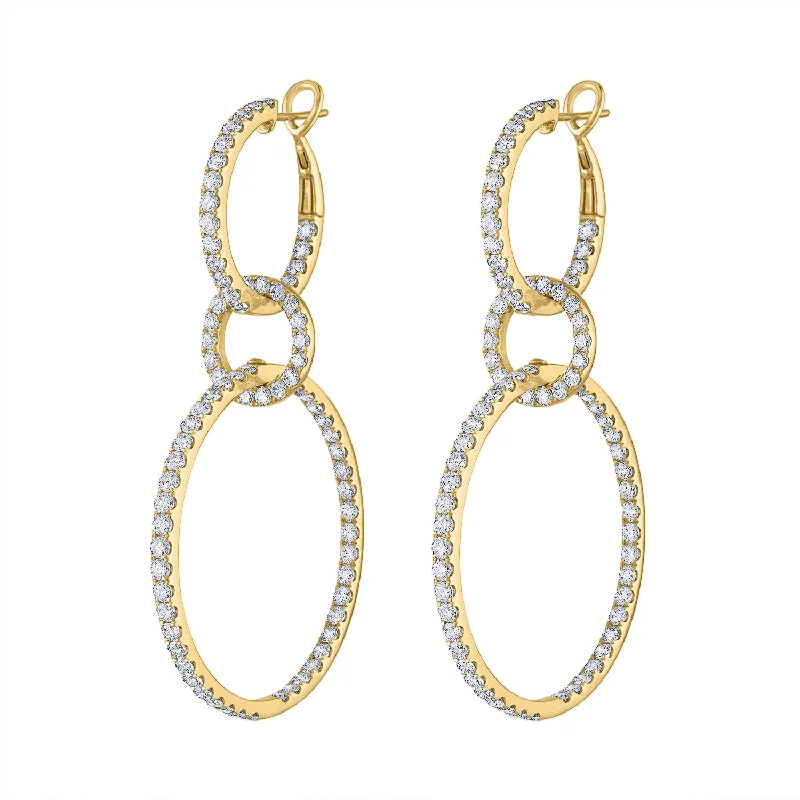 Clear crystal earrings for women-14KT GOLD DIAMOND DOUBLE CIRCLE HOOP EARRING