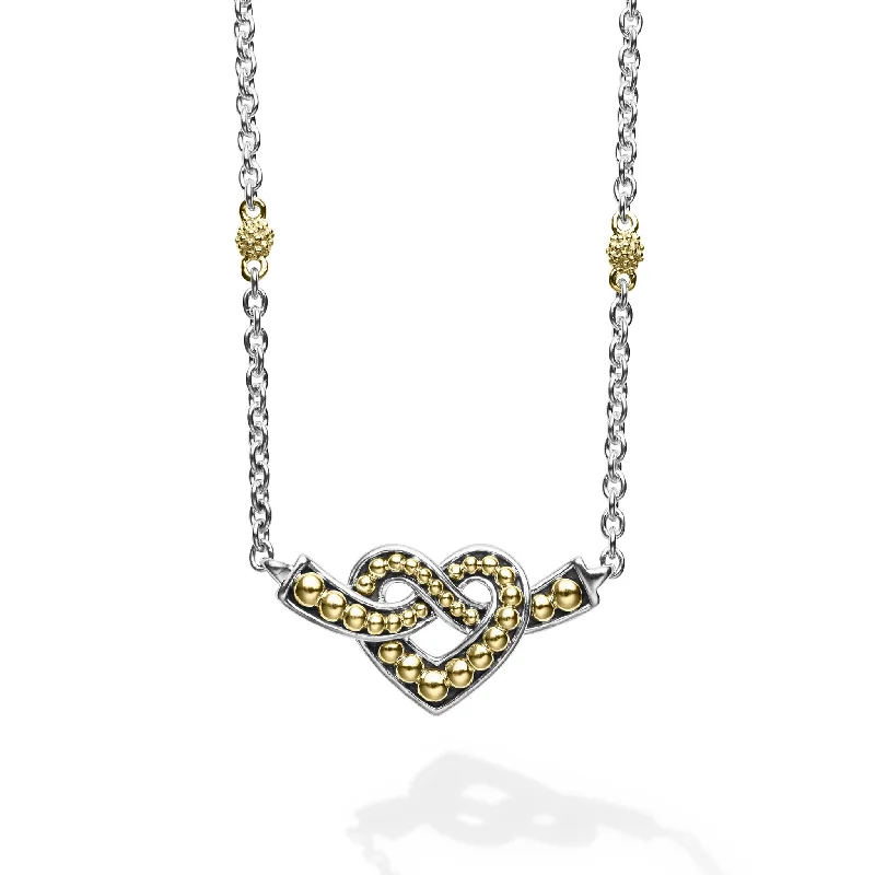 Double heart necklace for women-Beloved Two-Tone Heart Chain Necklace