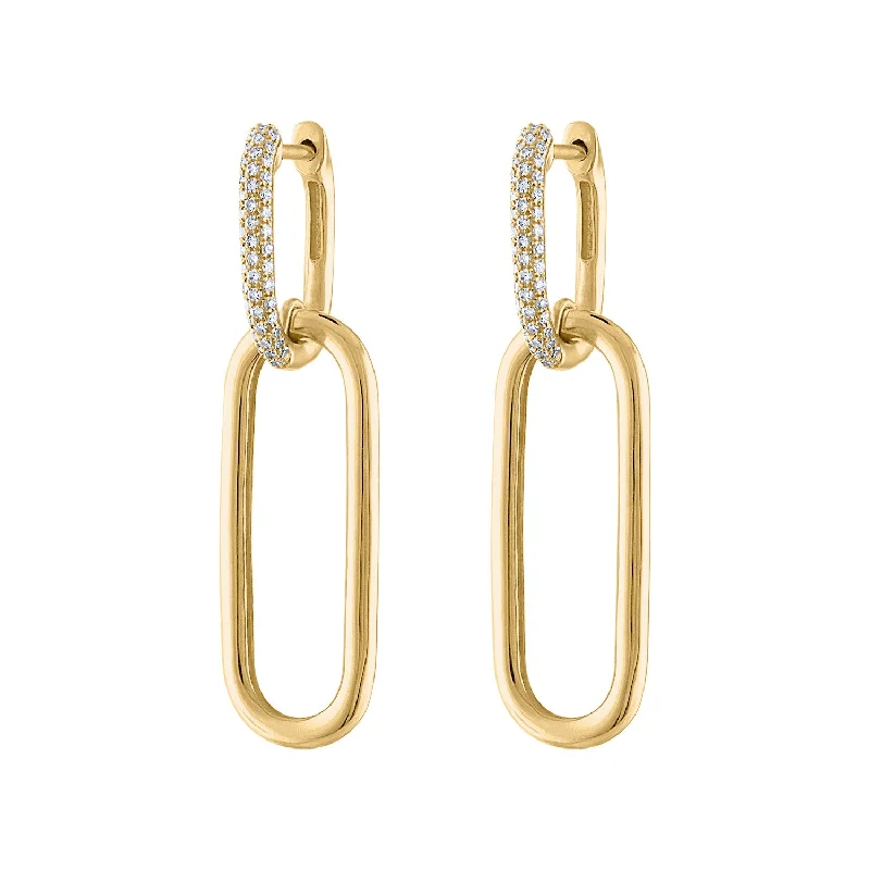 Modern earrings for women-14KT GOLD DIAMOND HUGGIE WITH LONG OVAL LINK EARRING