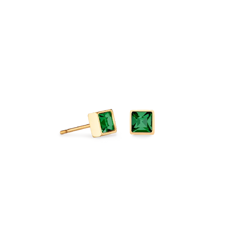 Fashion earrings for women-Brilliant Square small earrings gold dark green