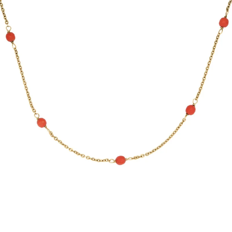 Unique necklace for women-Art Deco 14k Coral Bead Necklace