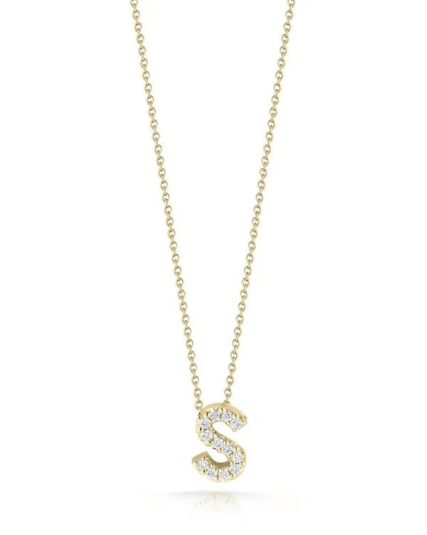 Vintage necklace for women-18K YELLOW GOLD TINY TREASURES DIAMOND LOVE LETTER “S” NECKLACE