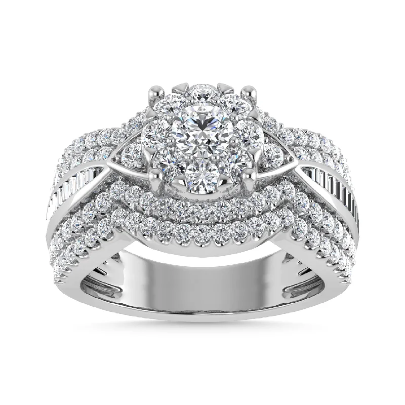 Vintage halo engagement ring for women-Diamond 1 1/2 Ct.Tw. Fashion Ring in 14K White Gold