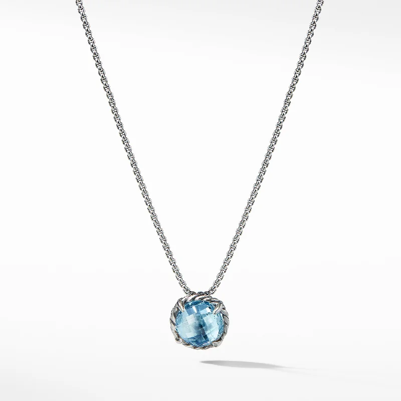 Vintage necklace for women-Petite Chatelaine® Necklace in Sterling Silver with Blue Topaz\, 10mm