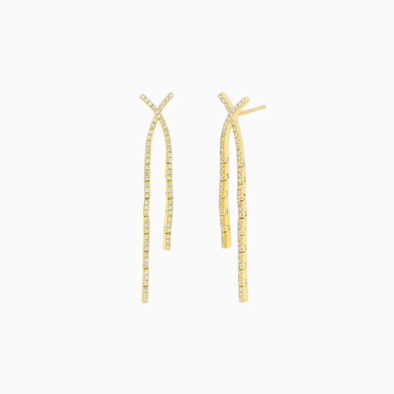 Gold dangle earrings for women-Diamond Criss-Cross Drop Earrings